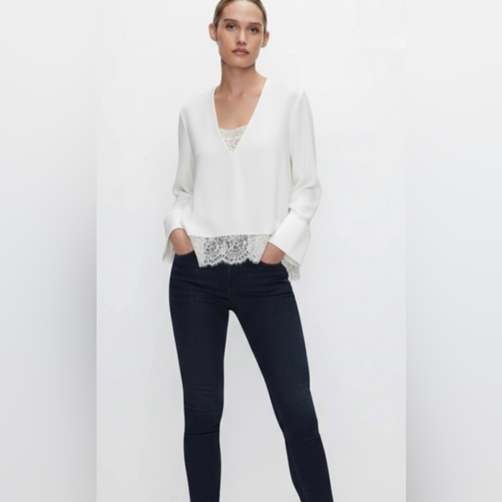 Zara white blouse w lace shell